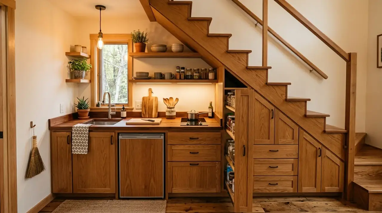 Organized tiny kitchen containers. Matching storage pieces bringing calm to a very small kitchen.