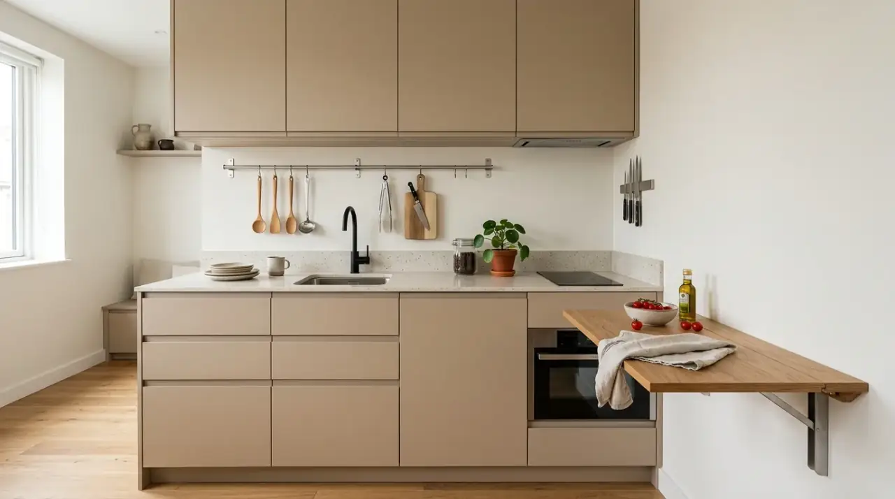 Window zone tiny kitchen. Bright kitchen window area used for function as well as light.