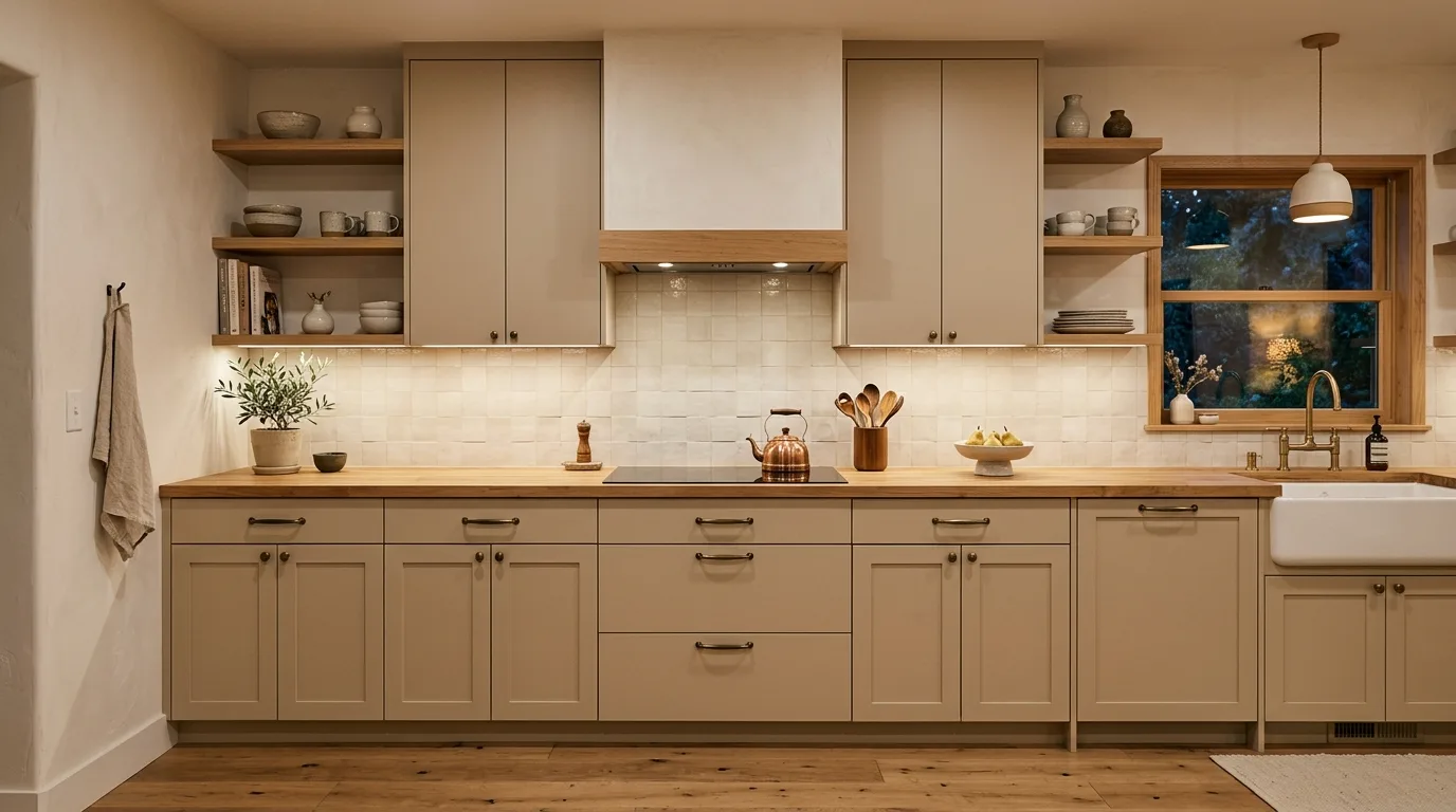 Gloss finish in compact kitchen. Reflective cabinetry helping a small kitchen feel larger.