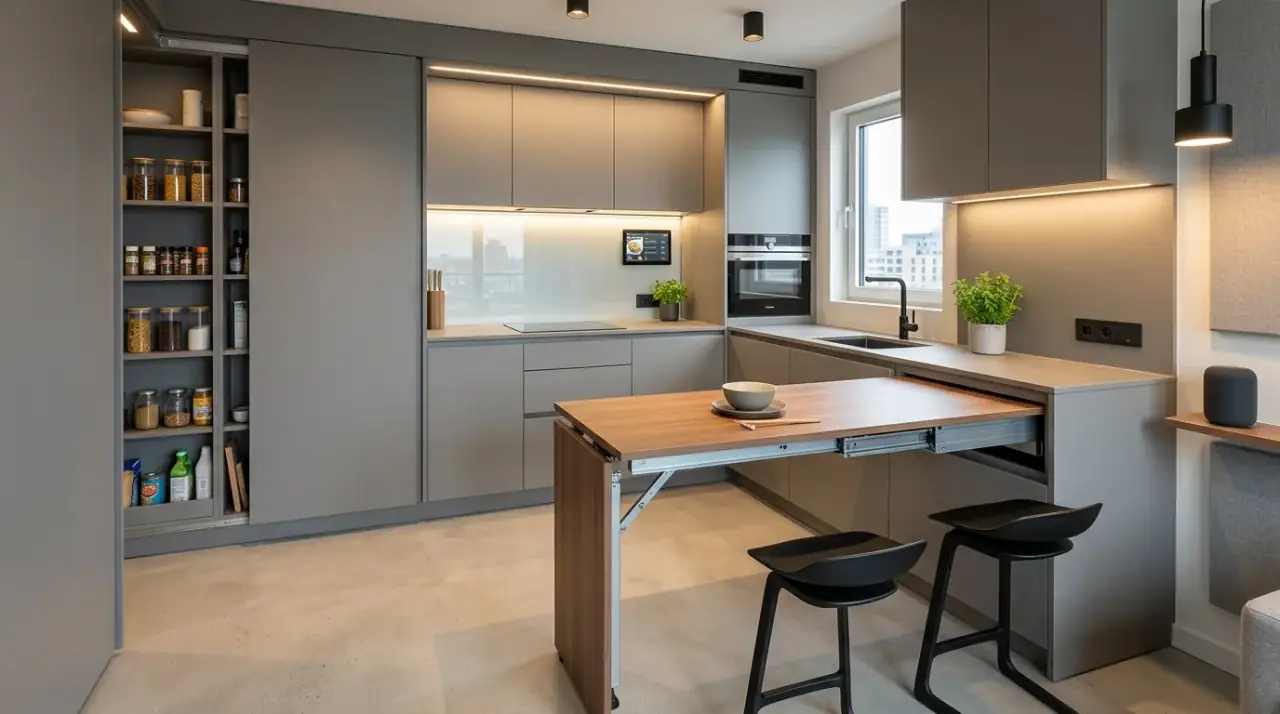 Built-in screen smart kitchen. Integrated display helping a connected kitchen support modern family life.