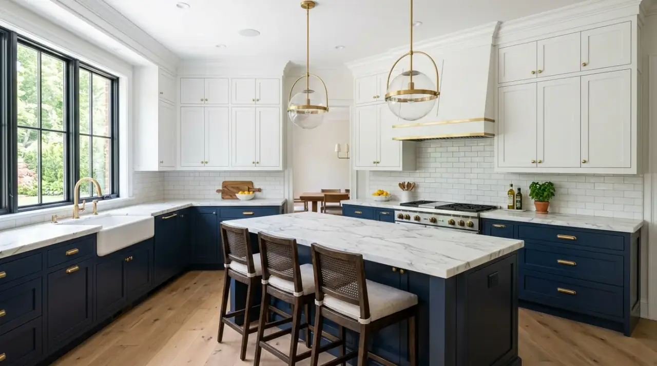 Kitchen cabinet color combination ideas for a more custom and layered look.