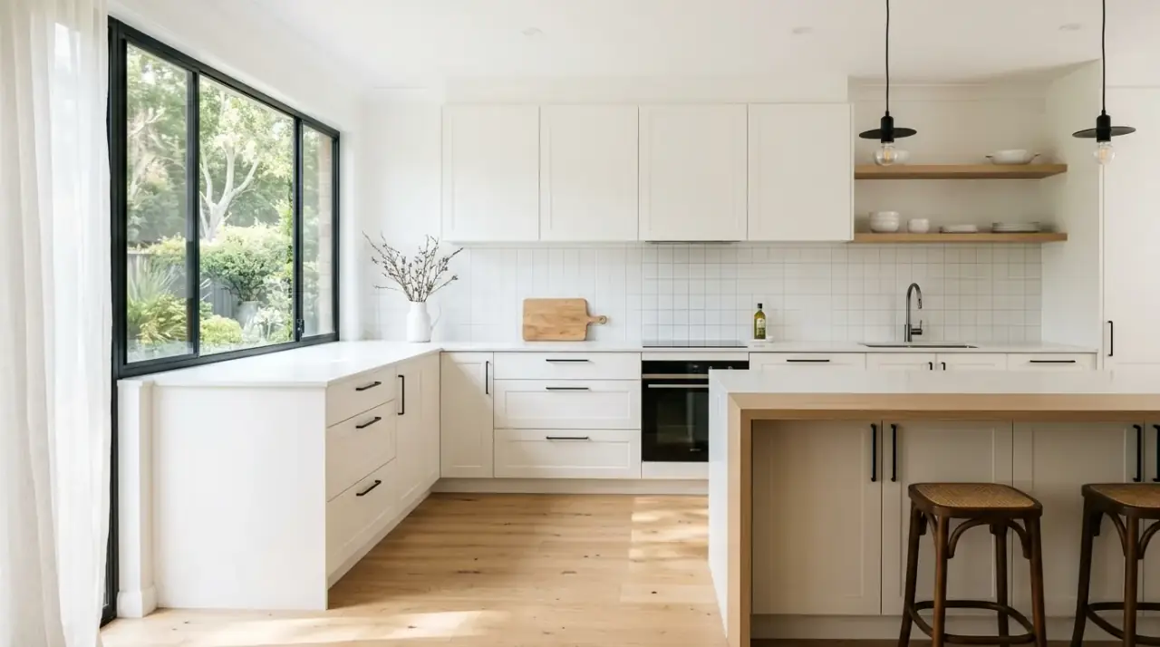 Sage kitchen cabinet paint. Earthy green paint creating a fresh and calming kitchen update.