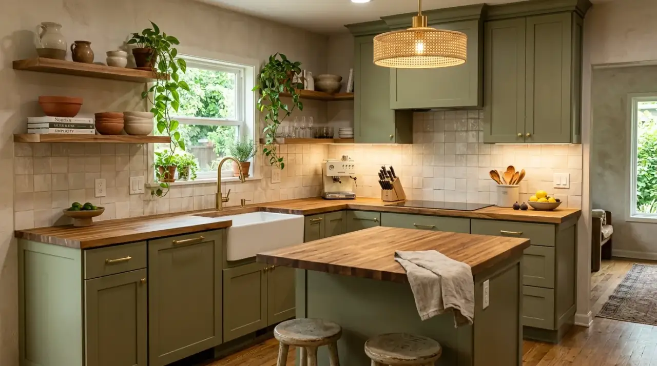 Soft blue cabinet paint. Fresh airy cabinet color brightening the feel of the kitchen.