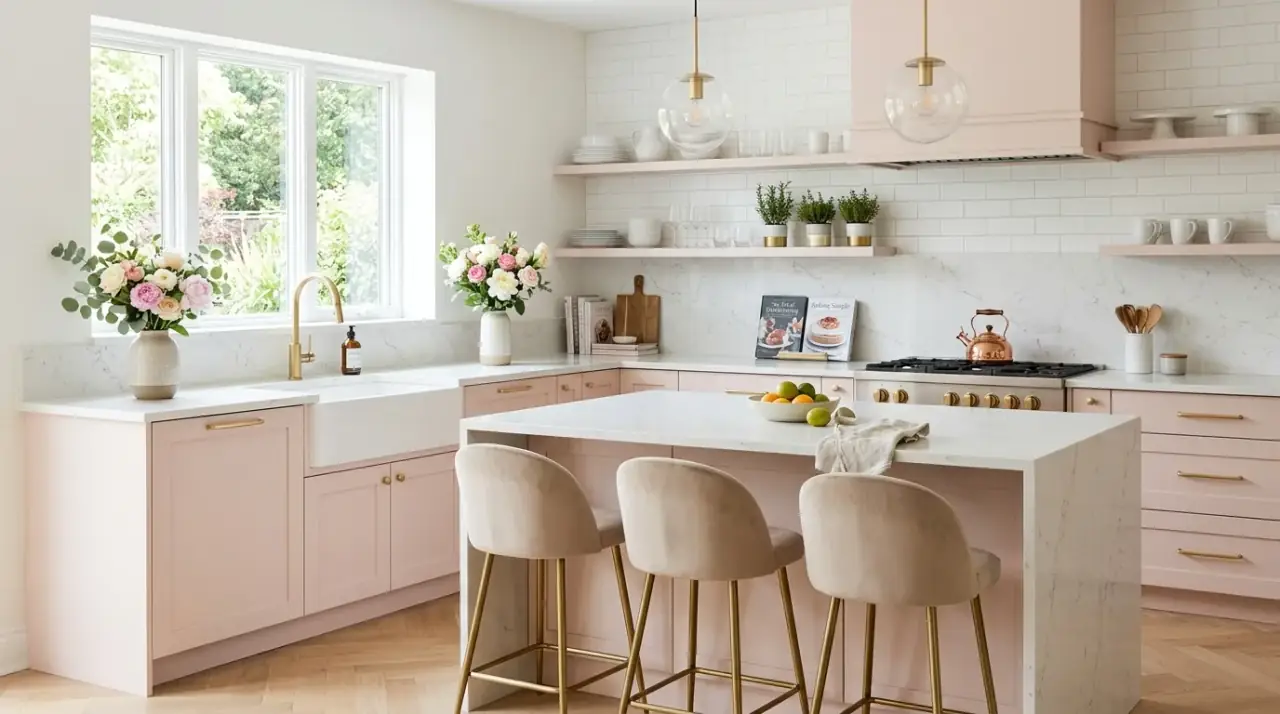 Accent island paint color. Two-tone approach bringing freshness to the kitchen without a full repaint.