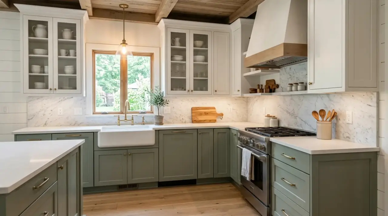 Testing kitchen cabinet paint colors. Real-light color testing helping a kitchen refresh feel more accurate and successful.