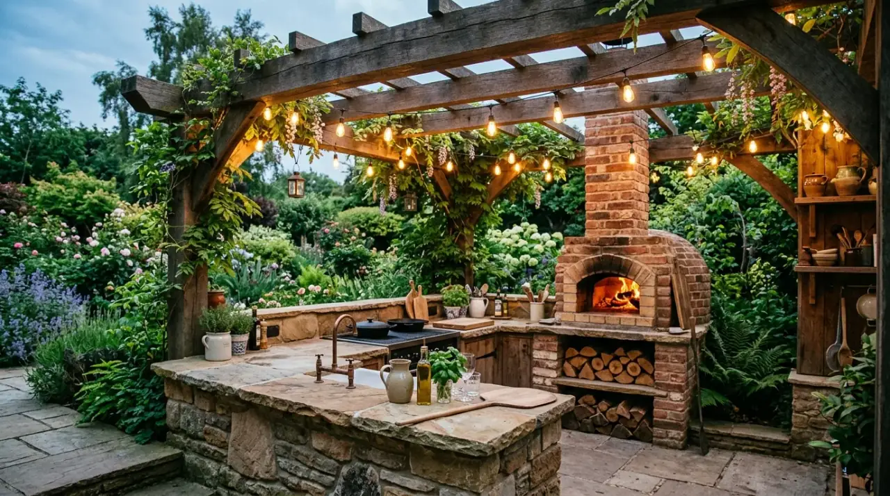 Outdoor kitchen bar seating. Social seating arrangement helping backyard cooking feel more interactive.