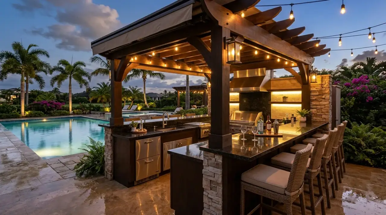Outdoor kitchen beverage station. Cold drink storage helping backyard gatherings run more smoothly.
