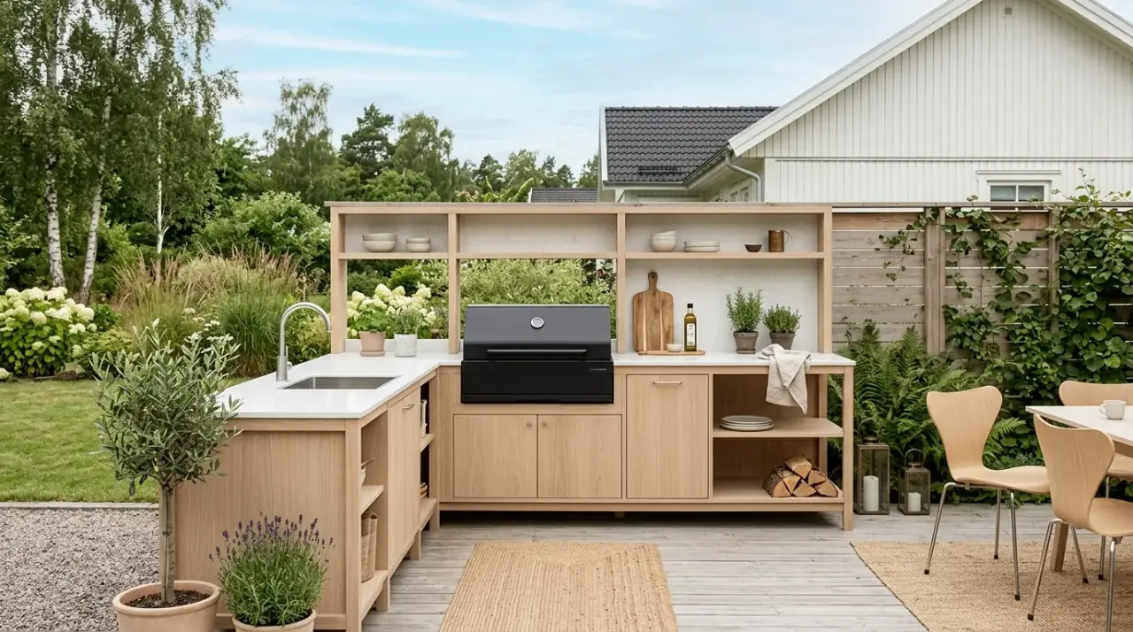 Outdoor kitchen prep zone. Clearer task areas making backyard entertaining feel more organized.