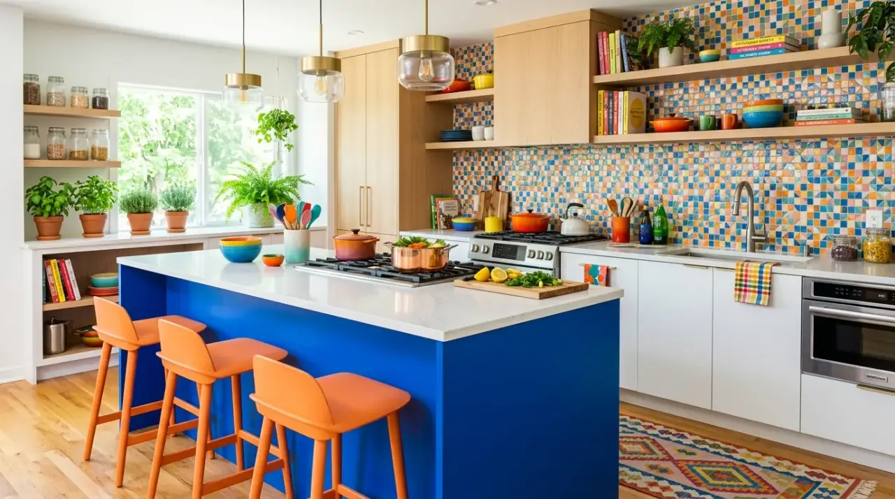 Colorful kitchen artwork. Happy kitchen decor using playful art and bright prints.