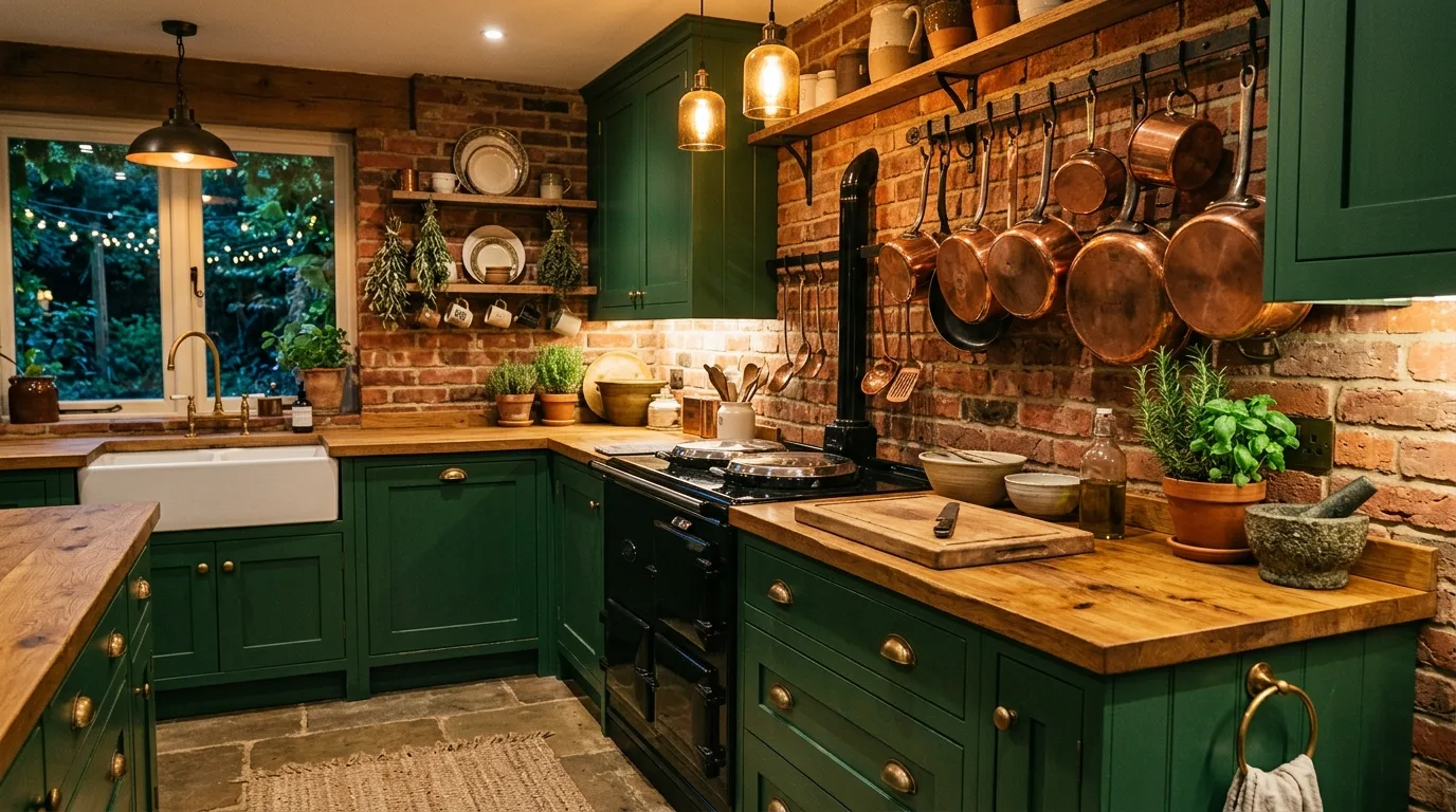 Pale green kitchen cabinets. Light botanical cabinet color brightening an airy kitchen.