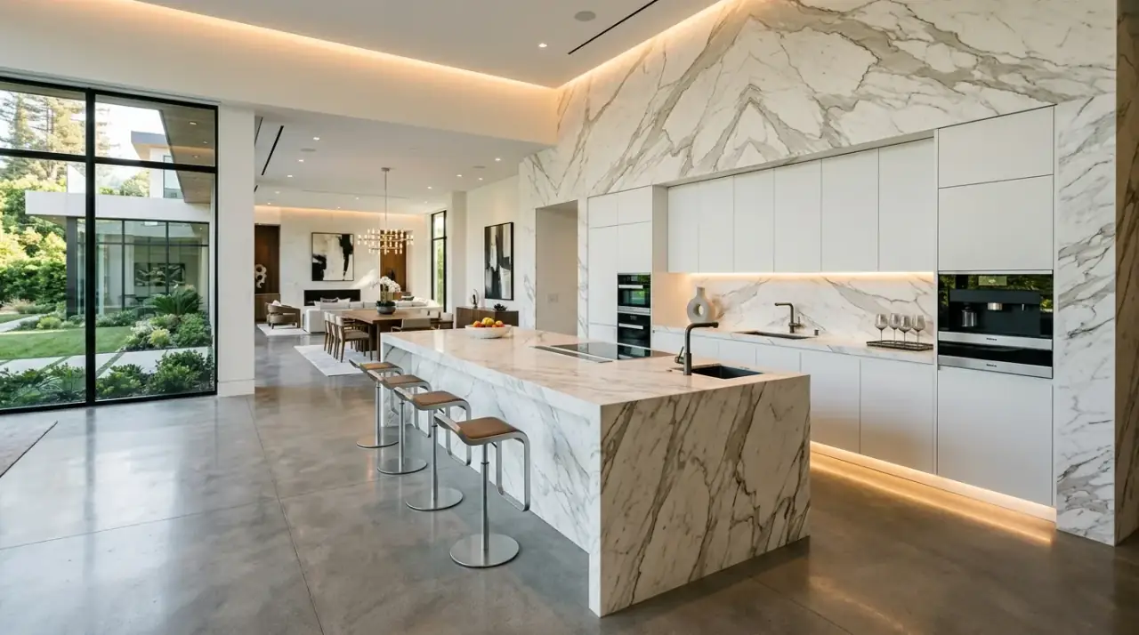 Luxurious modern kitchen design idea for a high-end home with refined finishes.