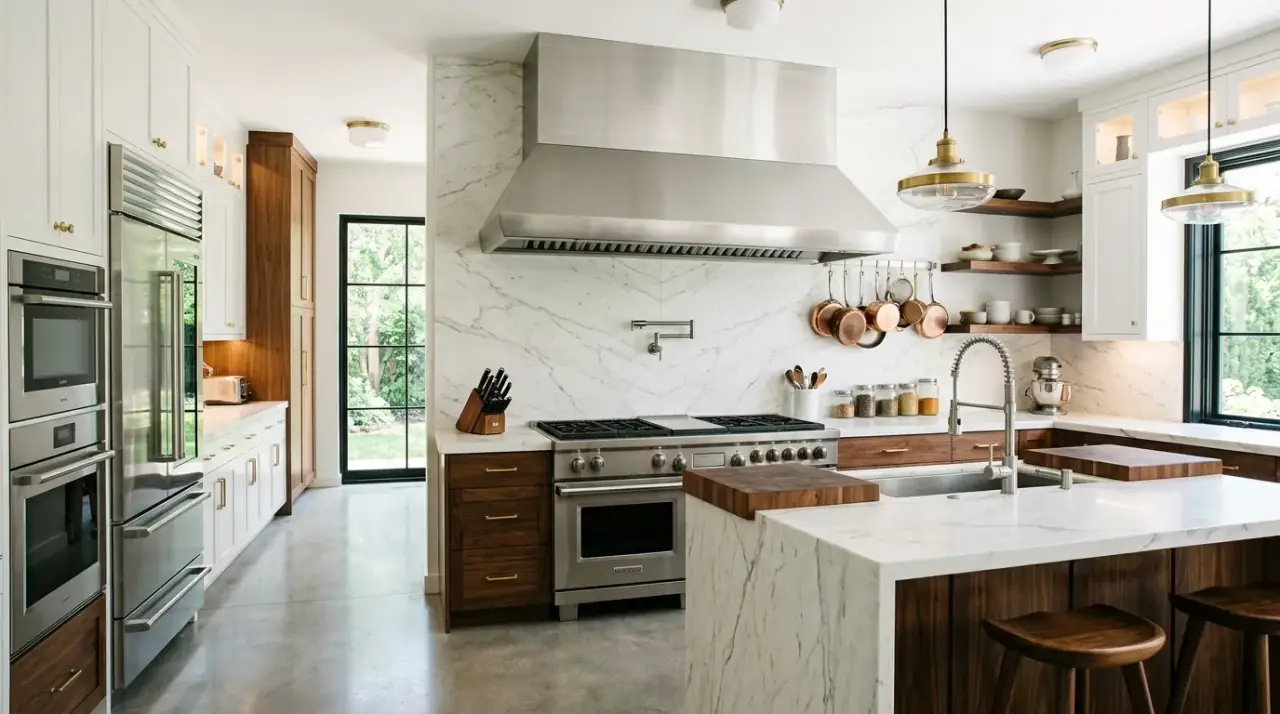 Integrated appliances luxury kitchen. Seamless built-ins supporting a cleaner and more polished kitchen envelope.
