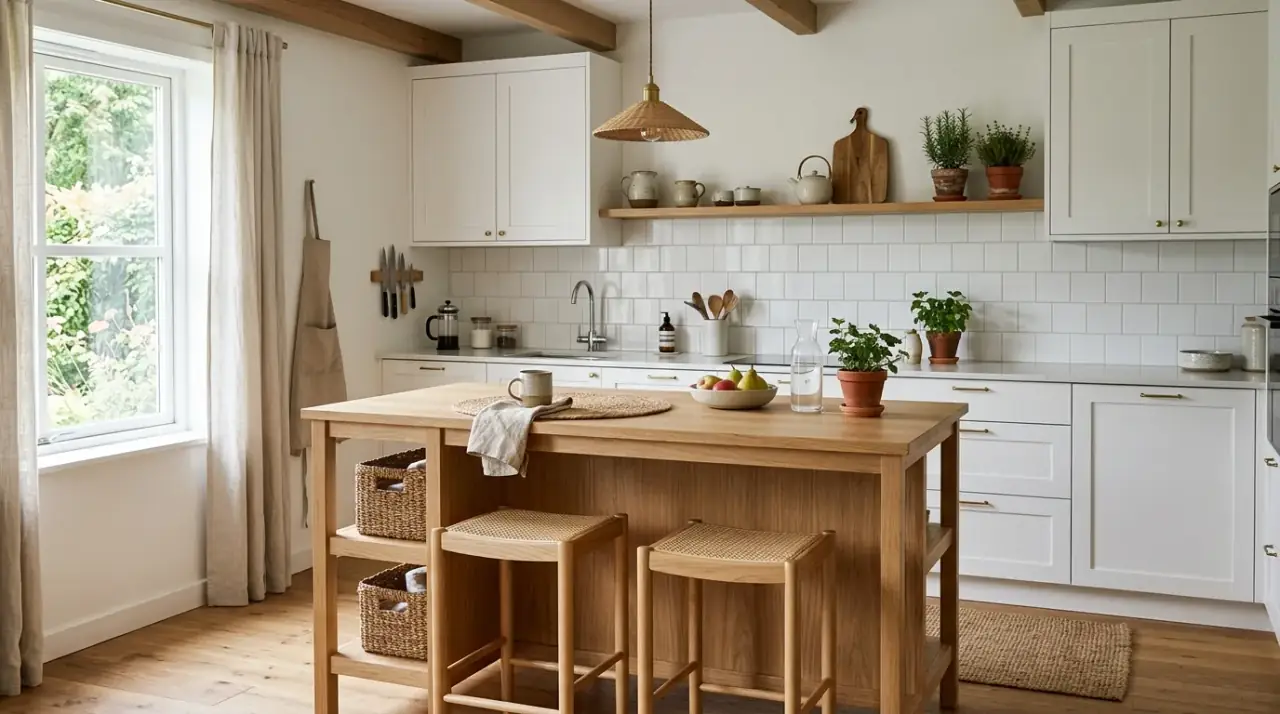 Black accents Scandinavian kitchen. Light Scandinavian kitchen with restrained black accents for definition.