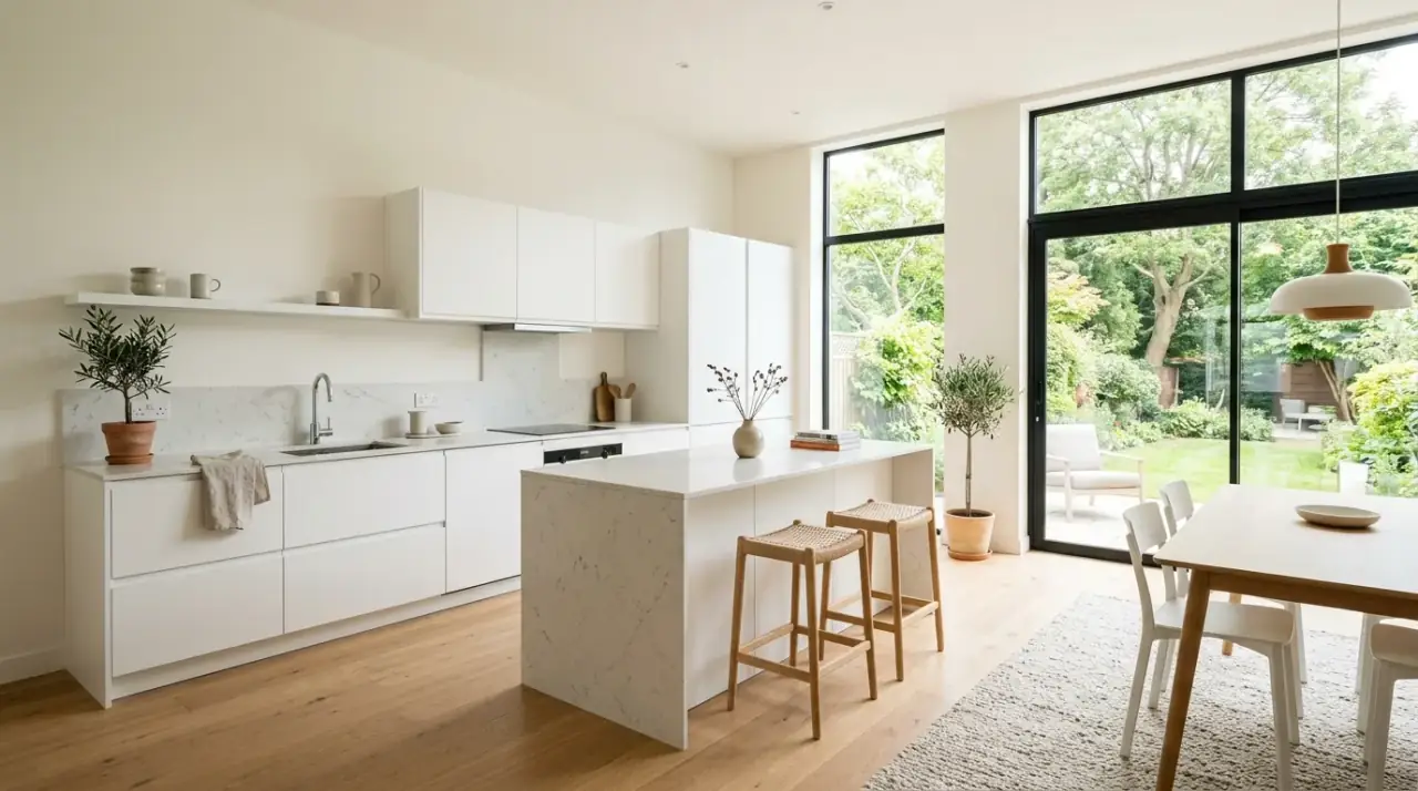 Minimalist Scandinavian modern kitchen designed for clean living with light natural materials.