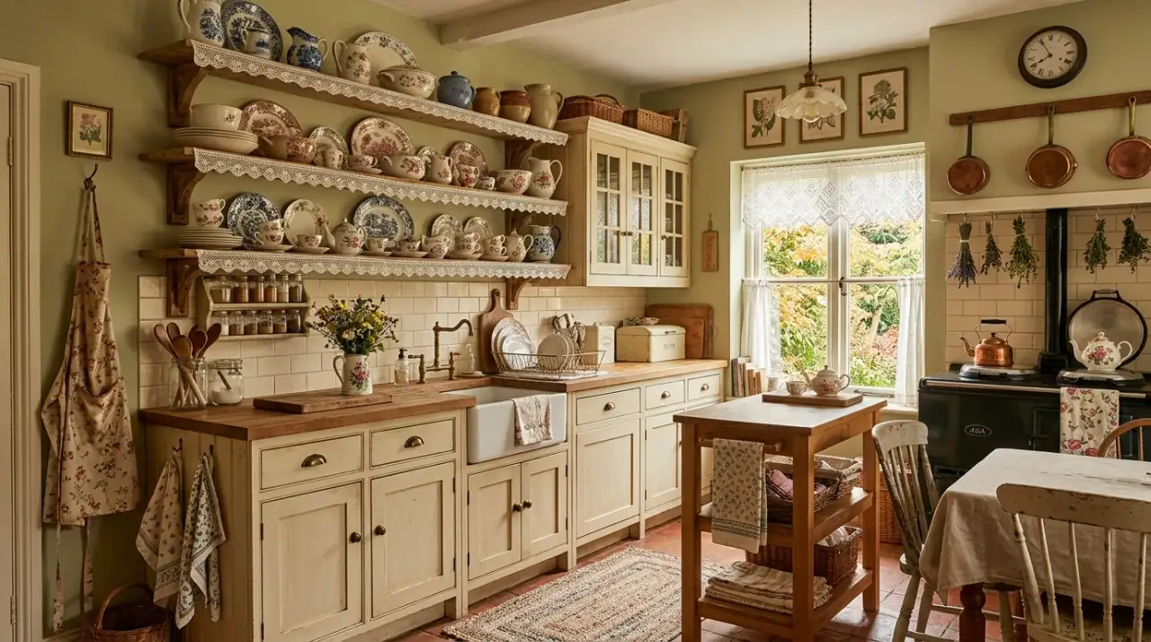 Pastel grandmacore kitchen palette. Gentle colors creating a softer and more nostalgic kitchen mood.