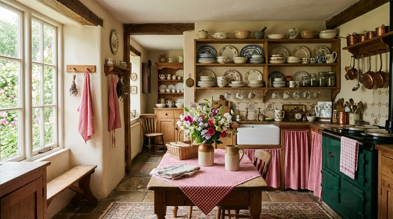 Functional grandmacore kitchen layout. Cozy vintage decor balanced with practical everyday kitchen use.