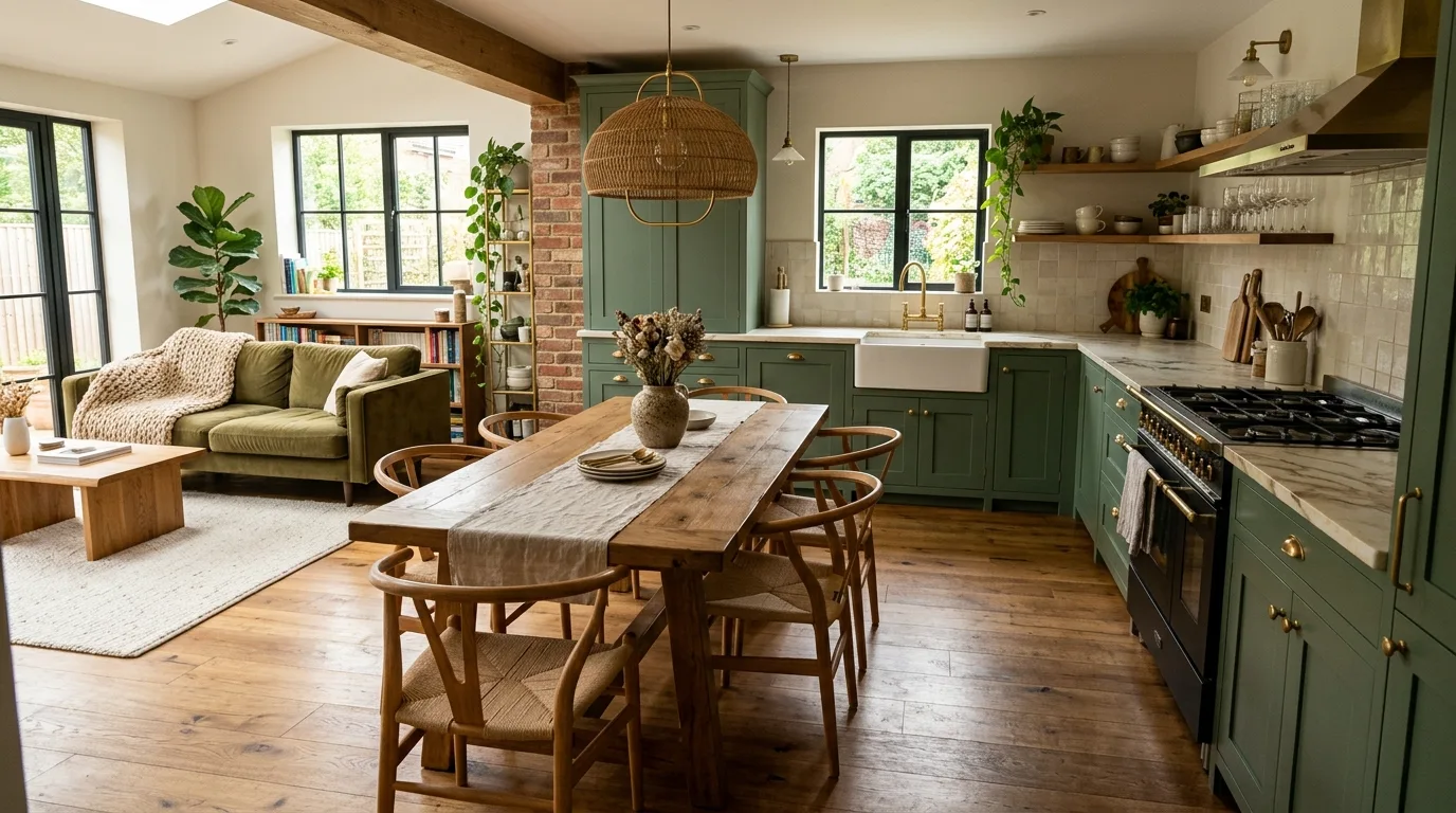 Two-zone open kitchen layout. Modern open-concept kitchen organized for both prep and social use.