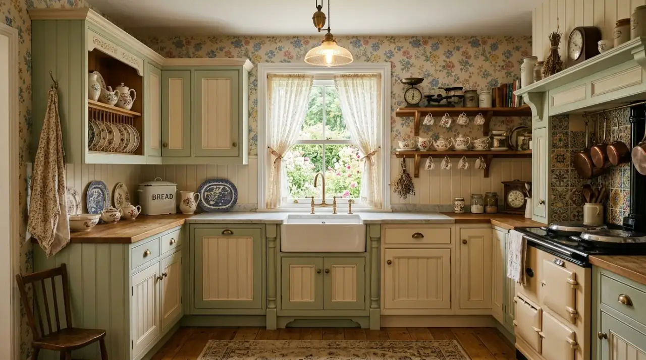 Victorian marble kitchen. Historic-style marble surfaces adding polish to a period kitchen.