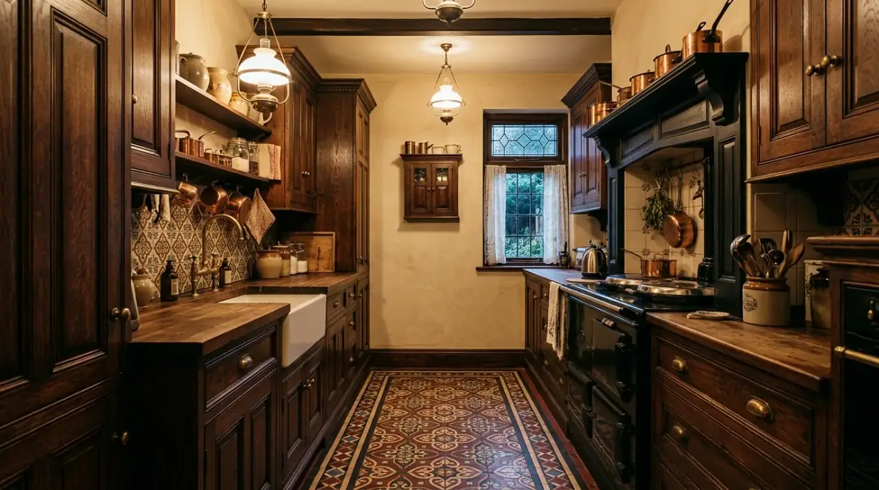 Practical Victorian kitchen accessories. Useful period-style decor making the kitchen feel authentic and lived in.