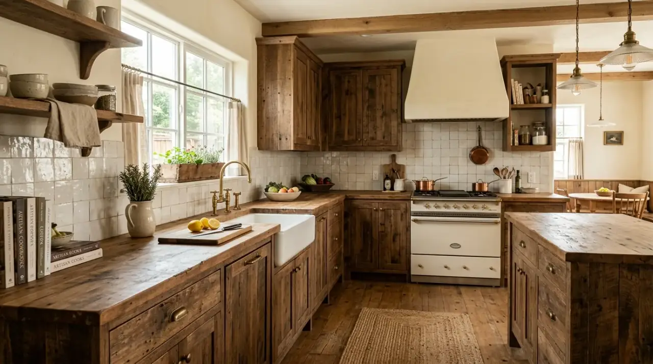 Greige backsplash with brown cabinets. Modern neutral backsplash balancing the warmth of brown cabinetry.