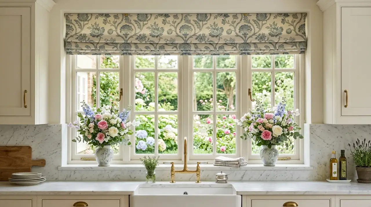 Decorative faucet sink window. Pretty kitchen sink window highlighted by an elegant faucet design.