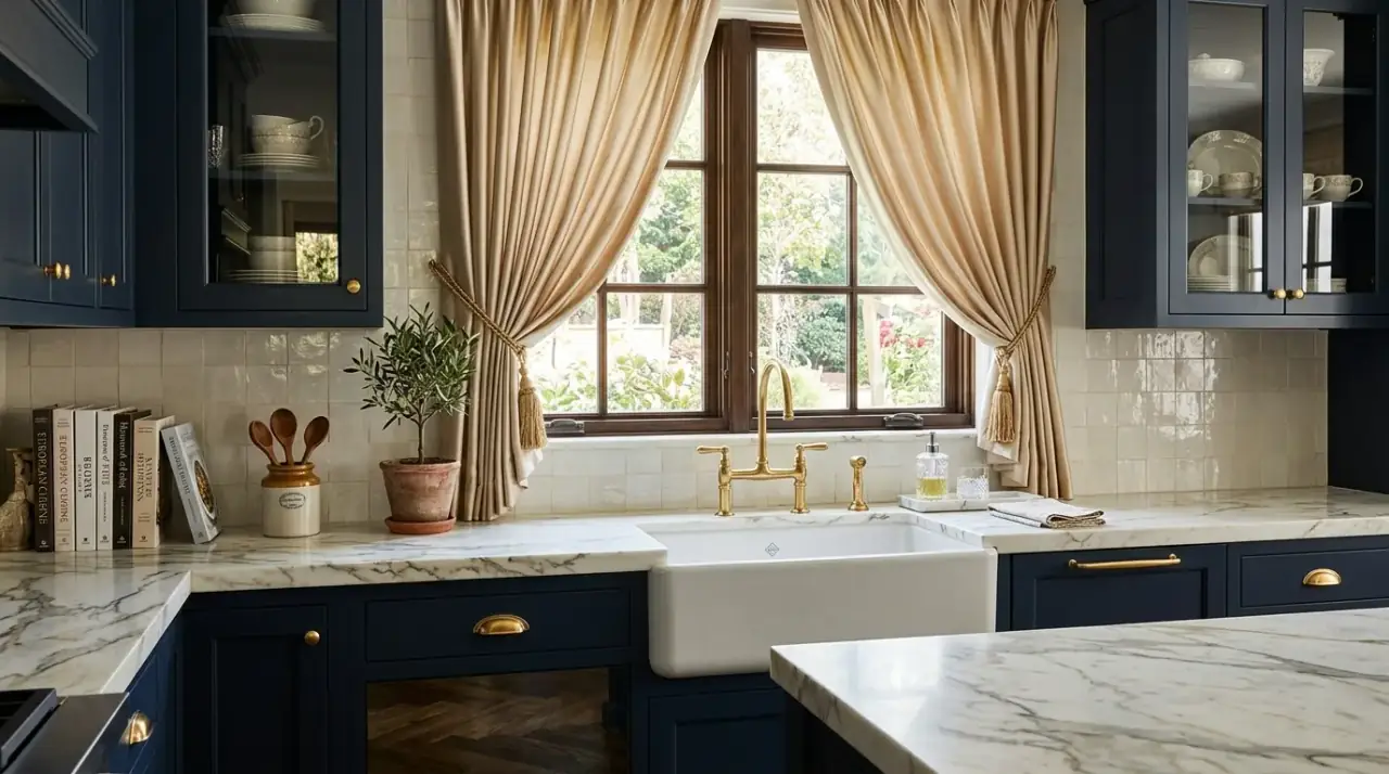Edited sink counter decor. Pretty kitchen sink window framed by a clean uncluttered countertop.