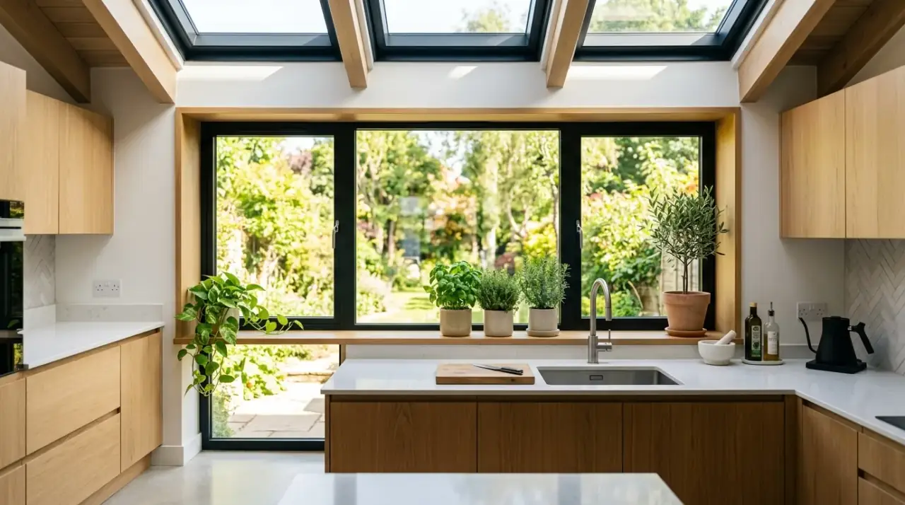 Sink window decor overview. Pretty kitchen window decor over the sink creating a charming focal point.