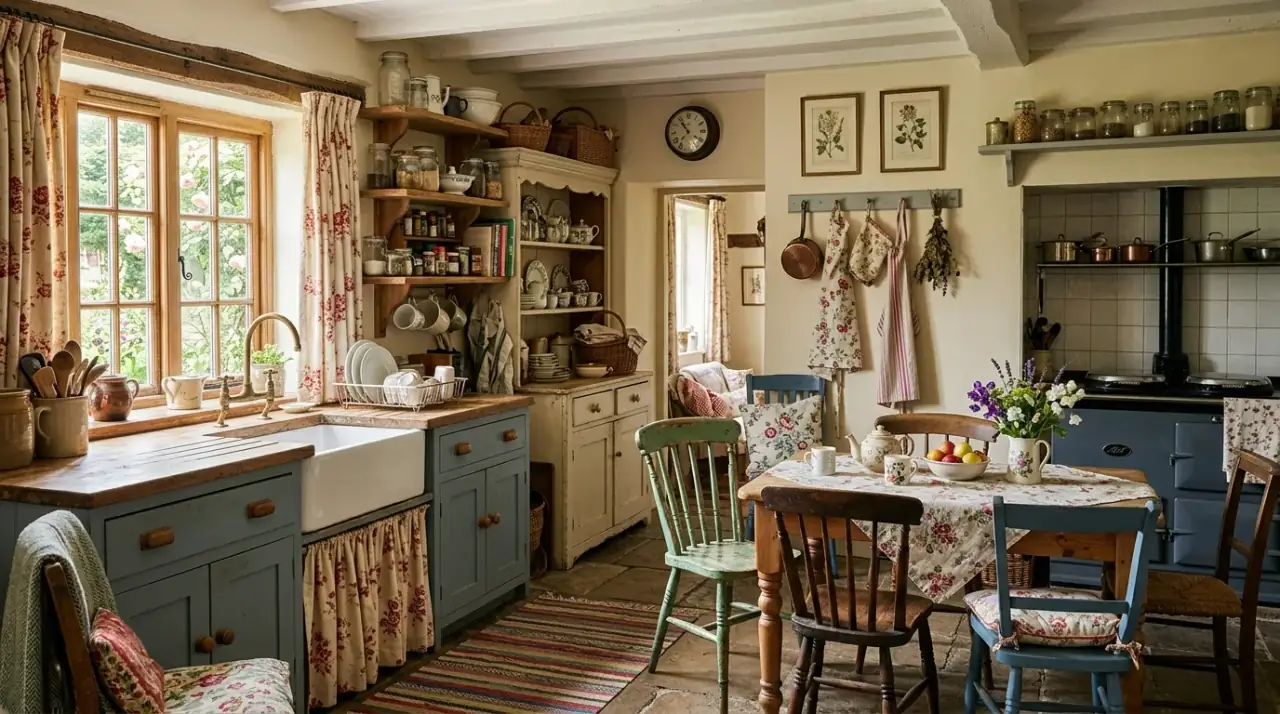 Mixed metal unfitted kitchen. Varied metal finishes supporting a relaxed collected kitchen feel.