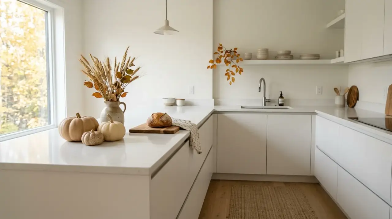 Dried stems kitchen accent. Simple dried branches adding fast autumn texture to the kitchen.