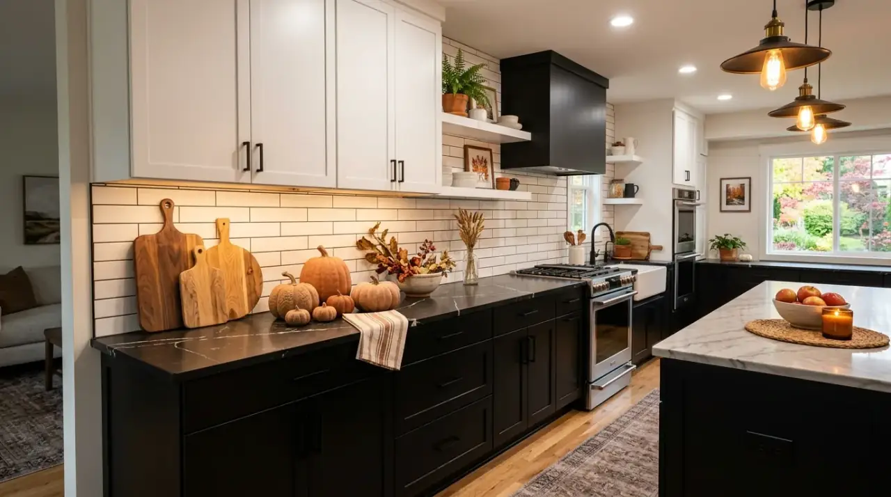 Warm sink accessories kitchen. Quick autumn kitchen update through sink-side accessory changes.