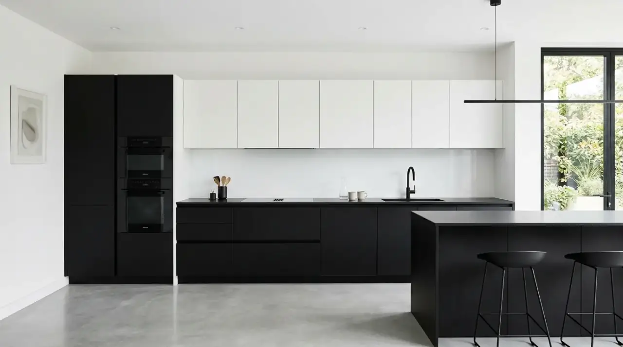 Minimal decor European kitchen. Edited decorative accents keeping a sleek kitchen warm and calm.