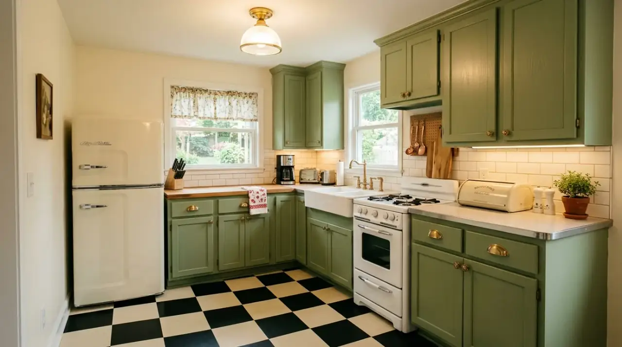 Mid-century kitchen rug makeover. Easy floor update adding retro style and warmth to the kitchen.