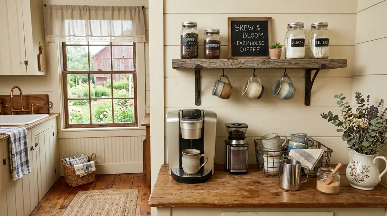 Morning flow coffee station. Smart small kitchen coffee station planned around morning movement.