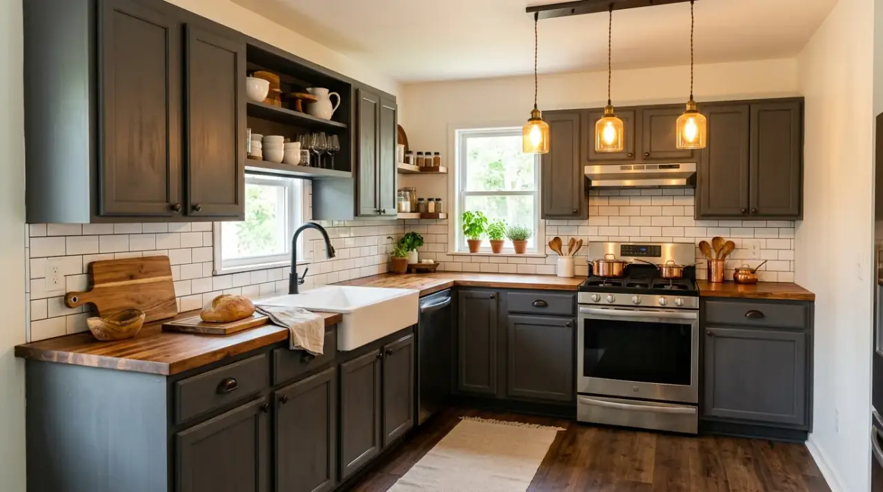Painted walls kitchen makeover. Fresh wall color helping a budget makeover feel more cohesive.