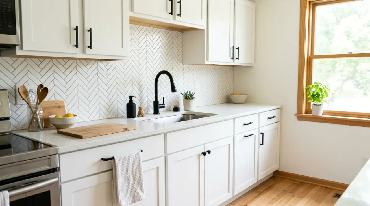 Kitchen textiles budget refresh. Soft accessories helping an affordable kitchen makeover feel warmer.