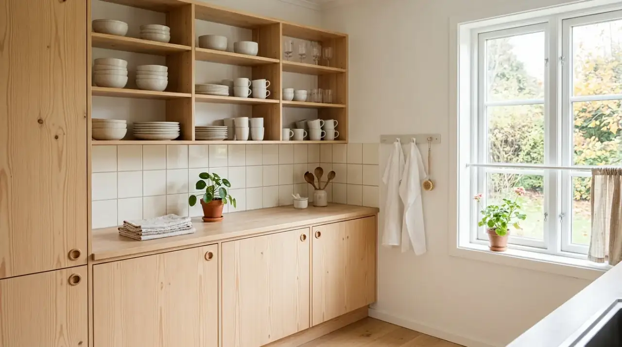 Mid-century kitchen coffee zone. Dedicated storage station improving both organization and everyday kitchen flow.