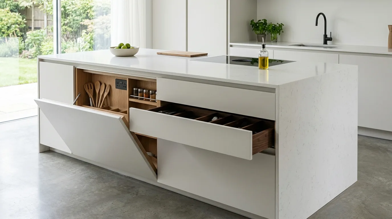 Modern kitchen drawer inserts for utensils. Precise internal storage for a more functional cookspace.