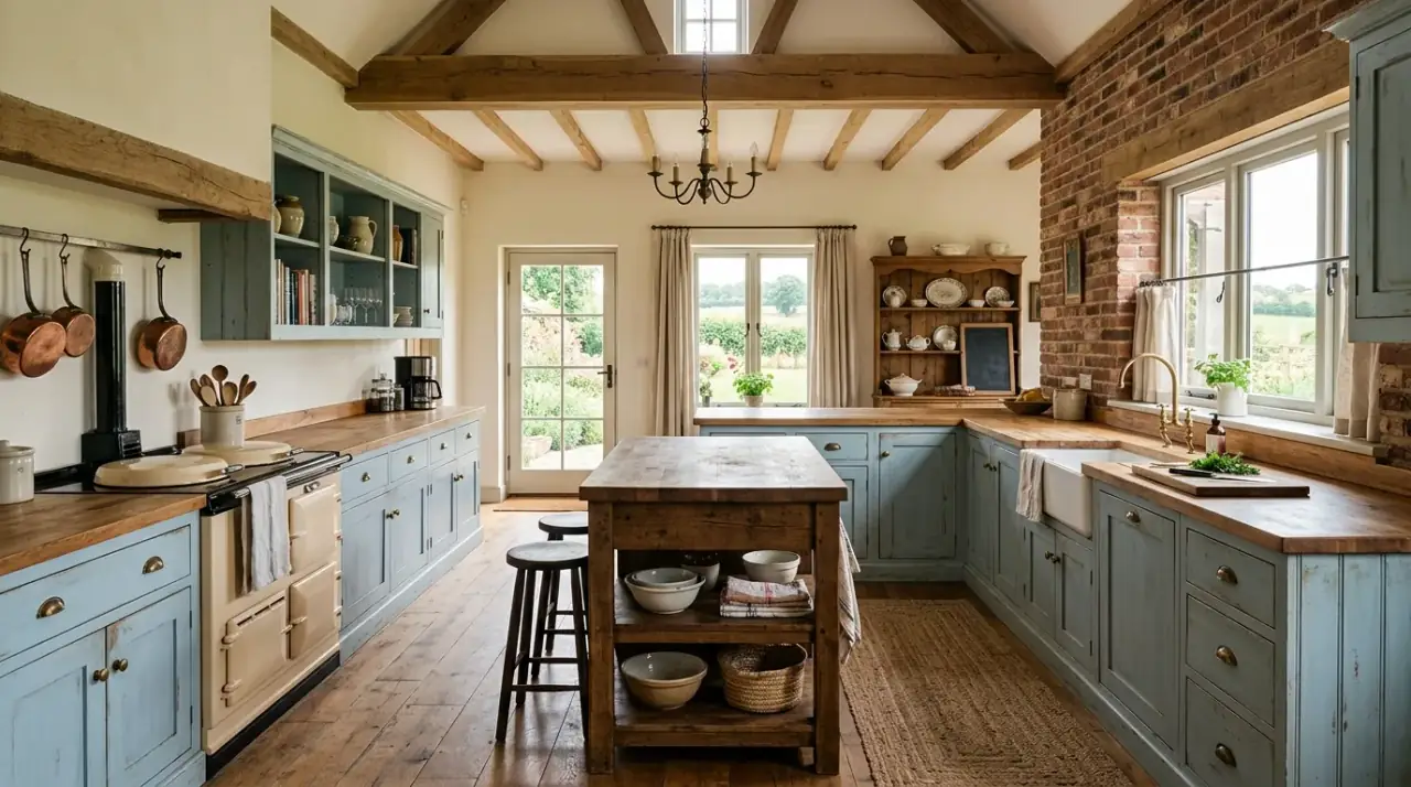 Quiet backsplash with blue cabinets. Soft blue kitchen cabinets supported by a simple calm backsplash.