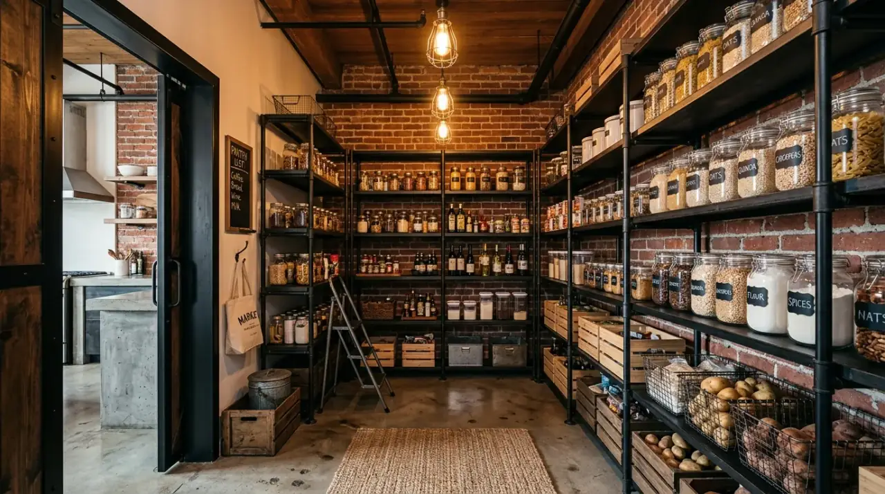 Deep walk-in pantry shelves. Smart access tools making larger pantry shelves easier to use fully.