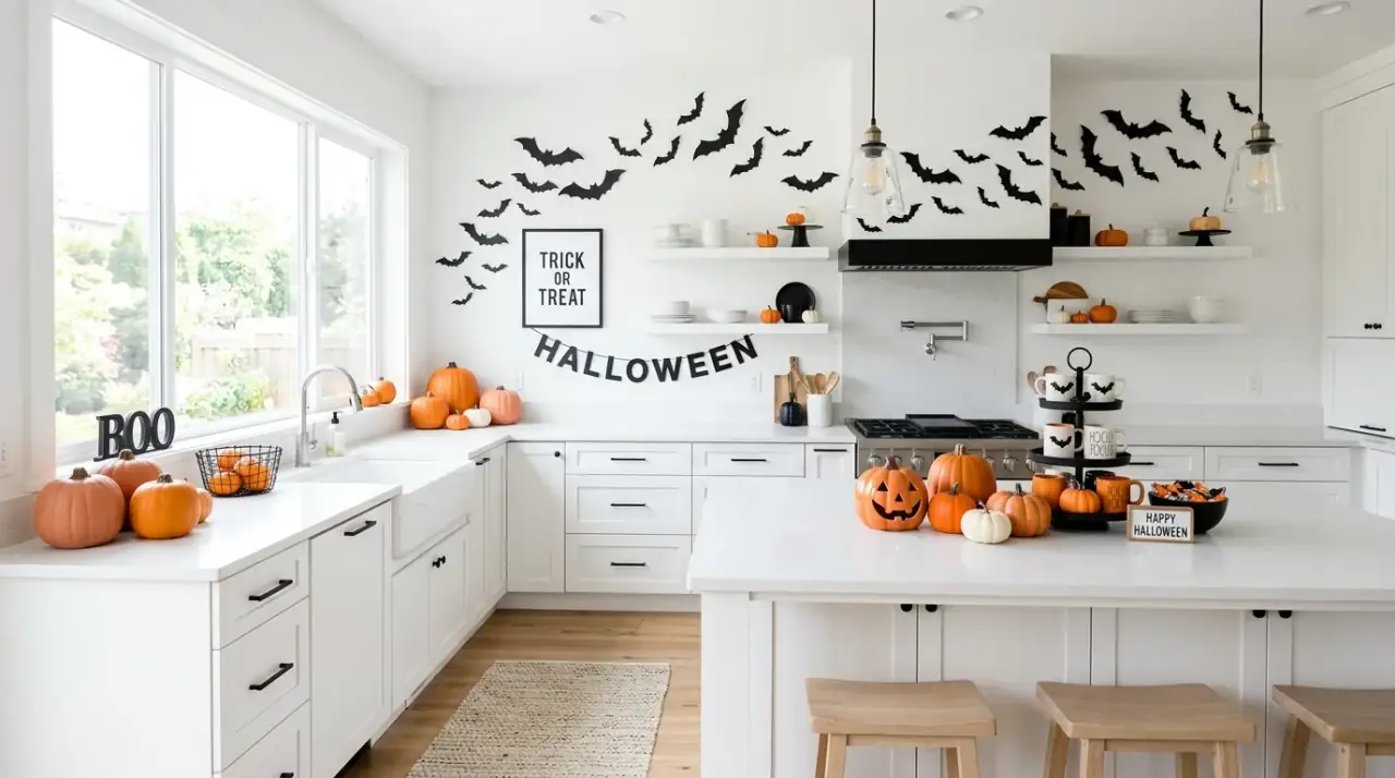 Dark Halloween kitchen textiles. Seasonal dark linens adding instant haunted warmth to the kitchen.