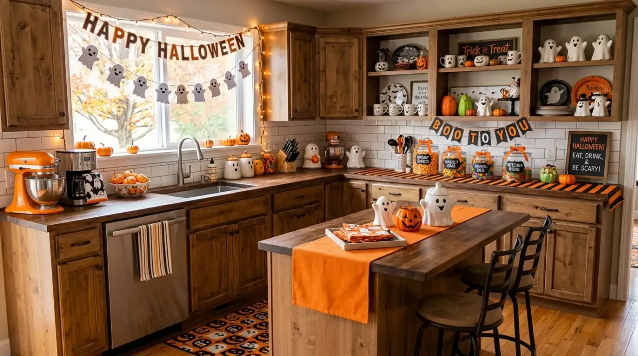 Halloween kitchen scent styling. Spiced seasonal aromas strengthening the festive haunted kitchen mood.