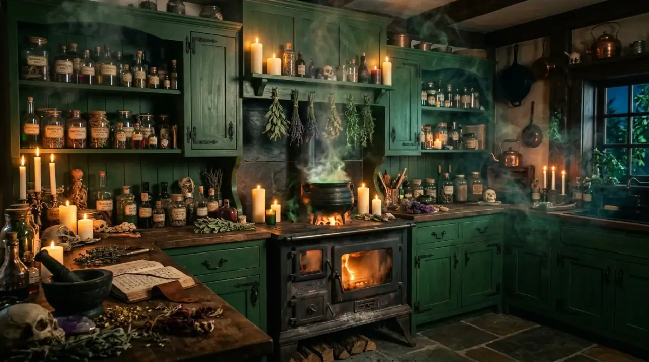 Orange and black Halloween kitchen. Classic holiday palette used in a richer and more stylish way.