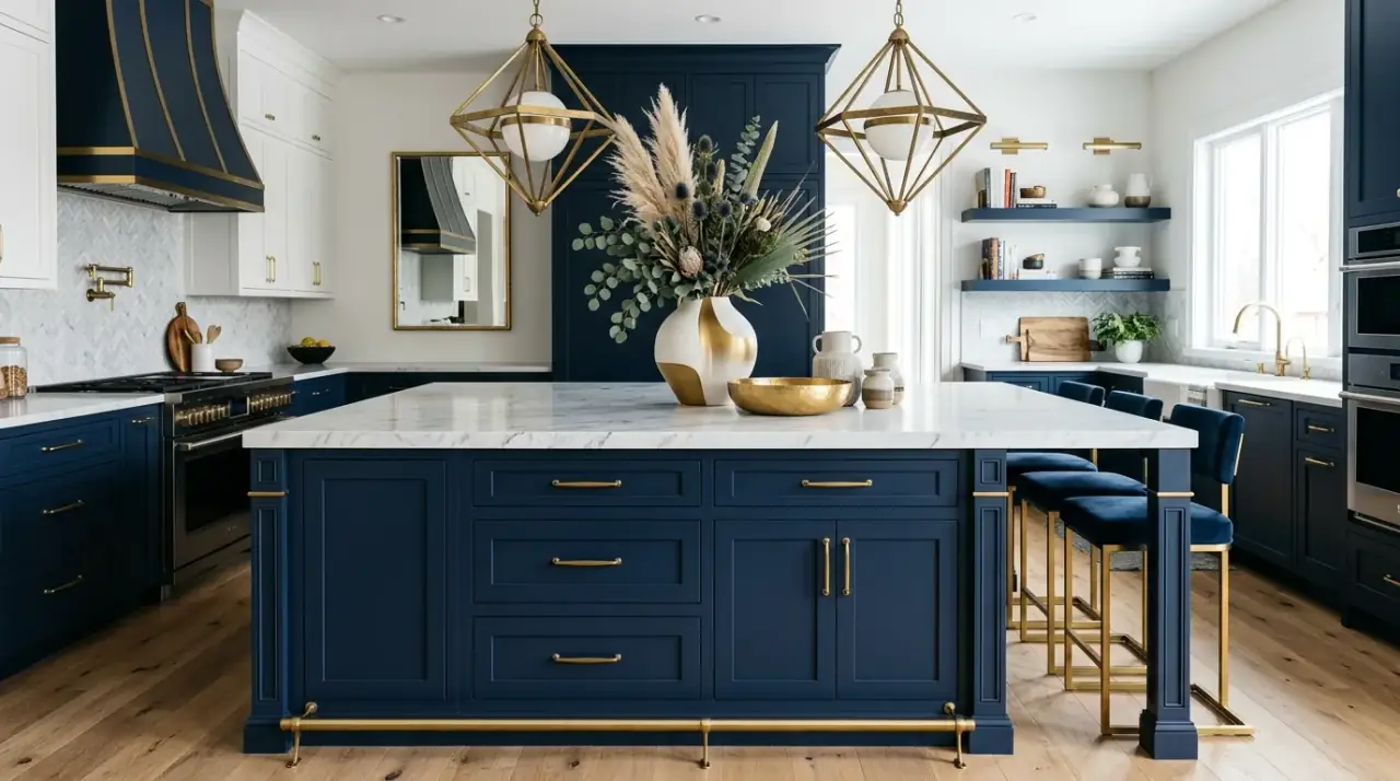 Calm perimeter with bold island. Contemporary kitchen keeping the perimeter quiet so the island stands out.