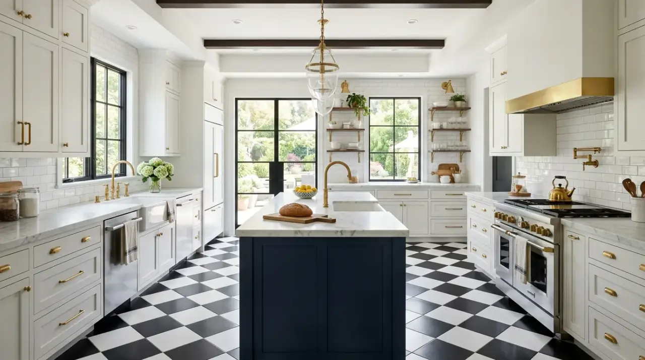 Stunning patterned kitchen floor tile creating a strong design foundation for the room.