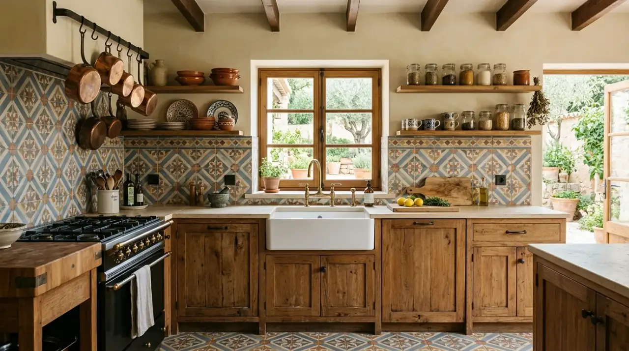 Soft geometric kitchen tile. Kitchen floor tile with a subtle geometric pattern and calm movement.