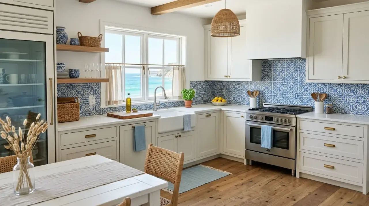 Patterned tile grout choice. Kitchen floor tile pattern shaped by thoughtful grout color selection.