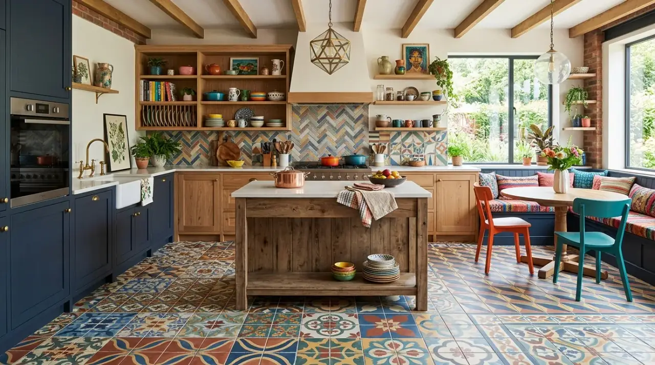 Durable patterned kitchen tile. Beautiful patterned kitchen floor tile chosen with durability in mind.