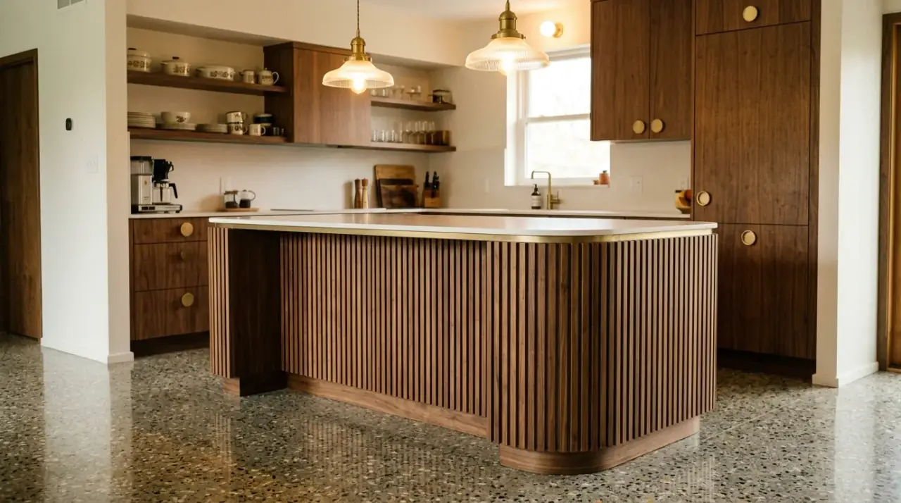 Mid-century island seating. Retro-style stools helping the island feel social and stylistically complete.