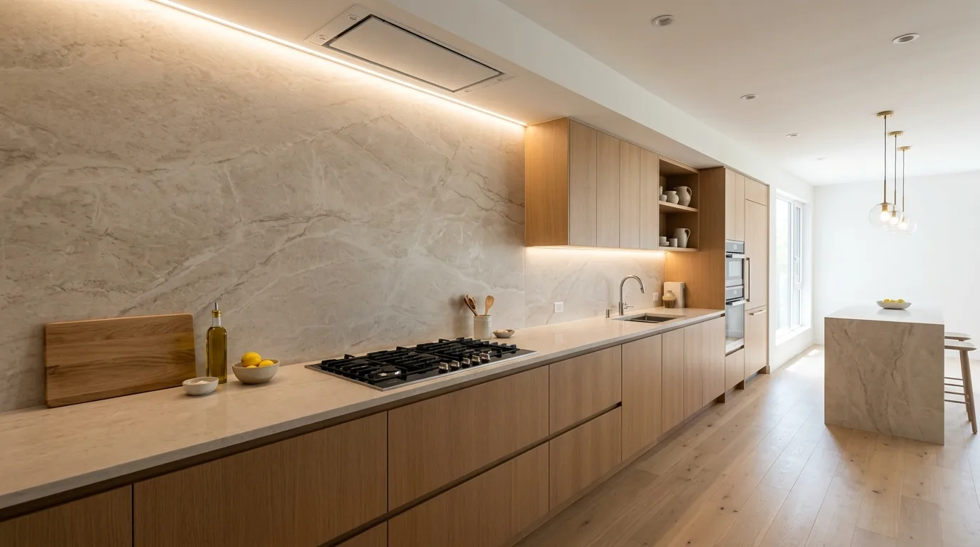 Black monochrome modern kitchen backsplash. Sharp contemporary wall surface with strong minimalist contrast.