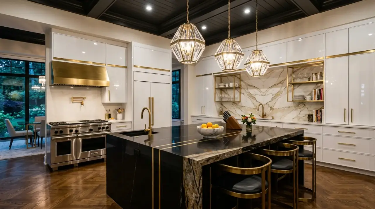 Contrasting color kitchen island. Painted centerpiece adding depth and personality to a modern kitchen.